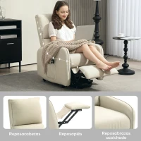 HOMCOM Elektrischer verstellbarer Relax-Sessel mit Aufstehhilfe, Leinenoptik-Bezug, Fernbedienung, Sitz mit Federn, Fußstütze, Beige(m-4)