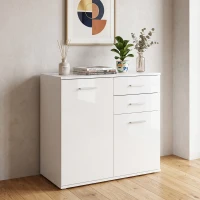 HOMCOM Armário Aparador Multiuso com Portas e Gavetas Amplo Espaço de Armazenamento para Sala de Estar 71x35x76cm Branco(m-2)