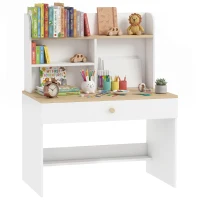 AIYAPLAY Kinderbureau met lade, boekenrek en opbergruimte voor kinderen van 3-8 jaar, 80 x 50 x 100 cm, wit(m-15)