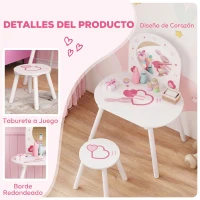 AIYAPLAY Tocador Infantil con Taburete y Espejo Tocador para Niñas con Dibujos de Corazones para Niños y Niñas de 3-6 Años Blanco(m-5)