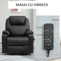 HOMCOM Scaun cu ridicare electric pentru varstnici cu masaj, din piele PU rezistenta cu telecomanda, buzunare laterale, negru(m-6)