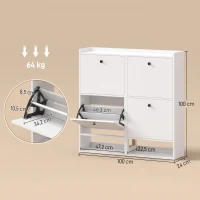 HOMCOM Zapatero Recibidor Entrada con 4 Cajones Abatibles y Estante Abierto Estantes Ajustables Encimera hasta 16 Pares Blanco(m-3)