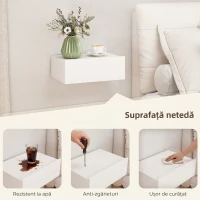 HOMCOM Set de 2 Noptiere Suspendate Moderne cu Sertar din Lemn, 40x30x15cm, Alb(m-6)
