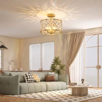 HOMCOM Plafonnier en Cristal Moderne Rond, Lustre Plafonnier avec Abat-jour, 3 Ampoules E14, Ø 39 x 34 cm, Doré(m-10)