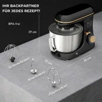 HOMCOM Küchenmaschine Knetmaschine mit 4,5L Edelstahlschüssel 1300W Teigmaschine mit 6+P Geschwindigkeit Beige(m-3)