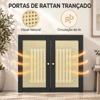 HOMCOM Cobertura para Radiador com 2 Portas em Rotim para Sala de Estar e Quarto 78x19x75 cm Preta(m-4)