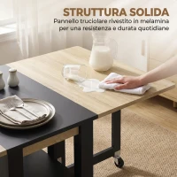 HOMCOM Tavolo Pieghevole Salvaspazio Con Ruote 2-4 Posti Rovere E Nero(m-7)