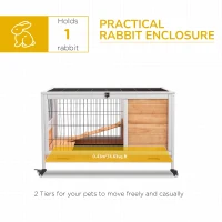 PawHut Wooden Guinea Pig Hutch, 2-Floor Bunny Cage w/ Enclosed Run Area, Yellow(m-4)