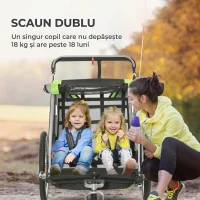 HOMCOM Remorcă Bicicletă pentru Copii, Design 2 în 1 cu Frână și Centură de Siguranță, 142x75x101 cm, Albastru(m-5)