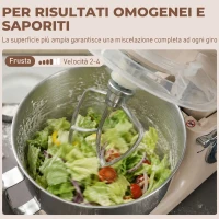HOMCOM Impastatrice Planetaria da 4.5L a 6 Velocità in Acciaio Inox, Plastica e Alluminio, 35x22x29 cm, Beige e Argento(m-6)