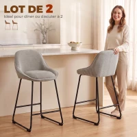 HOMCOM Lot de 2 Tabourets de Bar, Chaises de Bar en Chenille, Assise Rembourrée 64H cm, Dossier et Repose-Pieds, Gris(m-4)