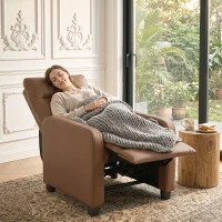 HOMCOM Fauteuil Relax Inclinable Manuel jusqu'à 155° Revêtement en PU Repose-pieds Dossier Haut Épais et Assise Large Marron foncé(m-6)