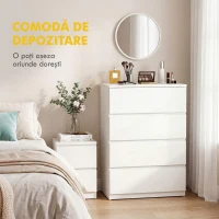 HOMCOM Comodă cu 4 Sertare din PAL cu Șine Metalice și Margini Înclinate, 60x40x80 cm, Alb(m-4)
