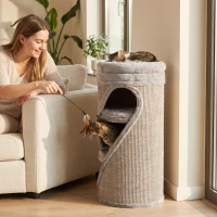 PawHut Kattenkrabton 75 cm hoog, Ø 35 cm, 4 niveaus, met 3 schuilplaatsen, afneembaar wasbaar pluche bed en sisal kraboppervlak(m-8)