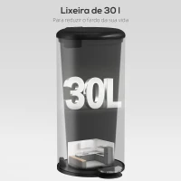 HOMCOM Caixote do Lixo de Cozinha 30L com Pedal, Tampa de Fecho Suave e Balde Interior Removível, Preto(m-4)