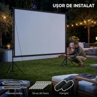 HOMCOM Ecran pentru Proiector 120" 16:9 HD 4K/8K, Unghi de Vizualizare 160°, Dublă Față și Trepied Pliabil, Alb(m-7)