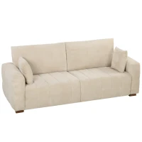 HOMCOM 3-Sitzer Sofa mit bodentiefen Armlehnen gepolsterte Wohnzimmercouch Holzbeine Cremeweiß(m-11)