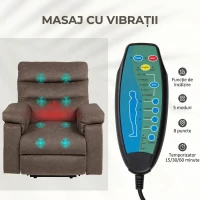 HOMCOM Fotoliu Rabatabil cu Funcție de Masaj și Încălzire, Dotat cu Motor Dublu, Maro Închis(m-5)