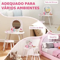 AIYAPLAY Penteadeira Infantil com Banco e Espelho, para Meninas, com Desenhos de Corações, para Crianças de 3-6 Anos, Branca(m-7)