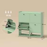HOMCOM Zapatero Recibidor Entrada con 4 Cajones Abatibles y Estante Abierto Estantes Ajustables Encimera hasta 16 Pares Verde(m-3)