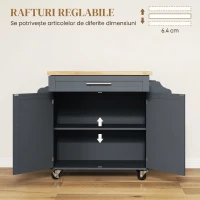 HOMCOM Carucior de bucătărie din lemn cu sertar, suport pentru condimente și dulap, 109x40x89 cm, gri și culoare lemn(m-5)