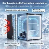 HOMCOM Mini Congelador 84,8 L Silencioso com Porta Reversível, Temperatura Ajustável e 2 Prateleiras Amovíveis, Preto(m-5)