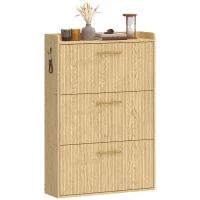 HOMCOM Pantofar Slim cu 3 Uși Rabatabile, Rafturi Reglabile pe 3 Niveluri, pentru 12-18 Perechi, Maro Deschis(m-8)