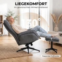 HOMCOM Relaxfauteuil met 130° ligfunctie, tv-fauteuil met hocker en stalen frame, grijs(m-4)