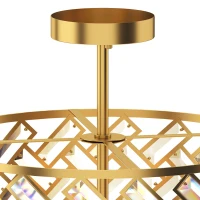 HOMCOM Plafonnier en Cristal Moderne Rond, Lustre Plafonnier avec Abat-jour, 3 Ampoules E14, Ø 39 x 34 cm, Doré(m-11)