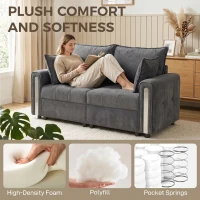 HOMCOM 2 Seater Sofa with Lift-Up Storage, 168 cm Comfy Velvet Small Couch with Wide Deep Seat, Plush Backrest, Thick Padding, 2 Pillows, Loveseat for Living Room, Home Office, Dark Grey(m-4)