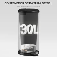 HOMCOM Papelera de Cocina 30L con Pedal Tapa de Cierre Suave y Cubo Extraíble para Dormitorio Oficina Estudio Salón Negro(m-4)
