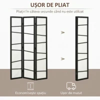 HOMCOM Paravan pliabil cu 3 panouri, din lemn, 120x170 cm, negru și alb(m-6)