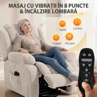 HOMCOM Fotoliu Electric de Ridicare 150°, Șezut Lat, Masaj, Încălzire, Catifea, Bej(m-4)