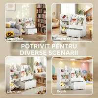 AIYAPLAY Raft pentru Jucării cu 6 Coșuri, 3 Rafturi și Cutie Inferioară, din Lemn, Plastic și Oțel, 100x30x80 cm, Alb(m-6)