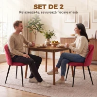 HOMCOM Set de 2 Scaune de Sufragerie din Catifea cu Spătar Tip Scoică, Culoare Roșu Vin,(m-4)