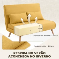 HOMCOM Sofá-Cama de 2 Lugares Dobrável Estofado em Linho com Encosto Ajustável em 5 Posições e 2 Almofadas Amarelo(m-6)