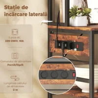 HOMCOM Raft de Bucătărie cu Stație de Alimentare și Rafturi Reglabile, Raft pentru Cuptor cu Microunde 5 Nivele cu Panou de Grilaj și 10 Cârlige, Dulap Vintage Structură din Oțel, 80x40x170 cm, Maro Rustic(m-4)