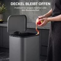 HOMCOM 30 L Mülleimer, schmaler Metall-Abfalleimer mit Kunststoff-Inneneimer, Soft-Close-Deckel und Fußpedal, Dunkelgrau(m-6)