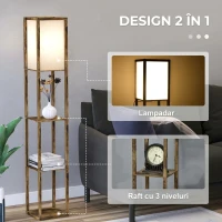 HOMCOM Lampadar cu 3 rafturi integrate, soclu E27, putere 40W, 26x26x160cm, culoare lemn(m-7)