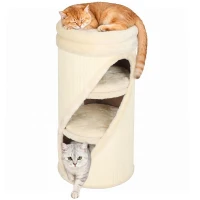 PawHut Krabton voor katten 75 cm hoog, Ø35 cm, 4-laags met 3 kattenholen, afneembaar wasbaar pluche bed en sisal kraboppervlak(m-15)