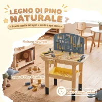 AIYAPLAY Banco da Lavoro per Bambini in Legno di Pino con 28 Accessori e Contenitore in PP, Età 3-8 Anni, Color Legno(m-6)