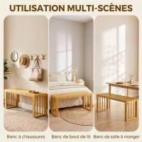 HOMCOM Banc à Chaussures en Bambou, Banc d'Entrée Sans Dossier, Assise en Bois Ajourée, 90 x 33 x 43 cm, Bois Naturel(m-5)