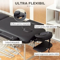 HOMCOM Pat de Masaj Pliabil cu Înălțime Reglabilă, din Aluminiu și Plastic, 215x81x61-84 cm, Negru(m-5)