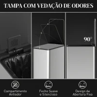 HOMCOM Caixote do Lixo de Cozinha 20 L em Aço Inoxidável com Tampa de Fecho Suave, Pedal e Balde Amovível, Prateado(m-6)