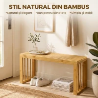 HOMCOM Bancă pentru Pantofi din Bambus cu Șezut cu Lamele, 90 cm, Culoare Naturală,(m-4)