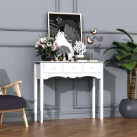 HOMCOM Masă Consolă Modernă de Intrare din MDF cu 3 Sertare, 100x32x85 cm, Alb(m-7)