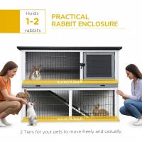 PawHut 2-Tier Wooden Rabbit Hutch Guinea Pig House Bunny Cage Backyard w/ Openable Roof Small Animal House for Outdoor Grey, 108 x 45 x 78 cm(m-4)