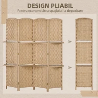 HOMCOM Paravan de interior cu 4 panouri pliabil și rafturi 160x170 cm, culoare naturală(m-4)