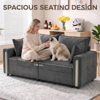 HOMCOM 2 Seater Sofa with Lift-Up Storage, 168 cm Comfy Velvet Small Couch with Wide Deep Seat, Plush Backrest, Thick Padding, 2 Pillows, Loveseat for Living Room, Home Office, Dark Grey(m-6)