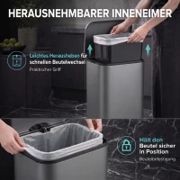 HOMCOM 30 L Mülleimer, schmaler Metall-Abfalleimer mit Kunststoff-Inneneimer, Soft-Close-Deckel und Fußpedal, Dunkelgrau(m-5)